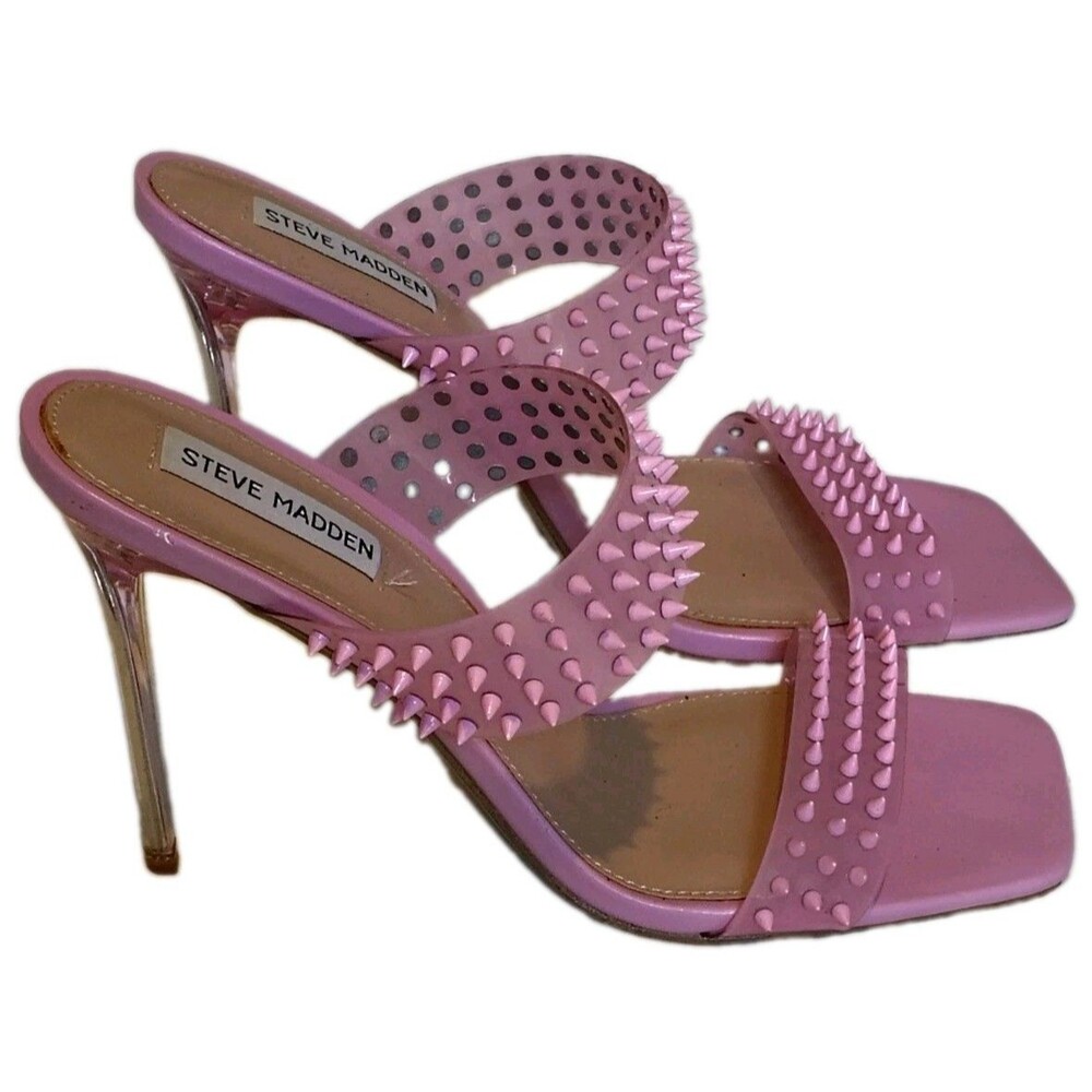 Steve Madden Lunna Pink Spiked Clear Stiletto Heel Mules (Size 10M)